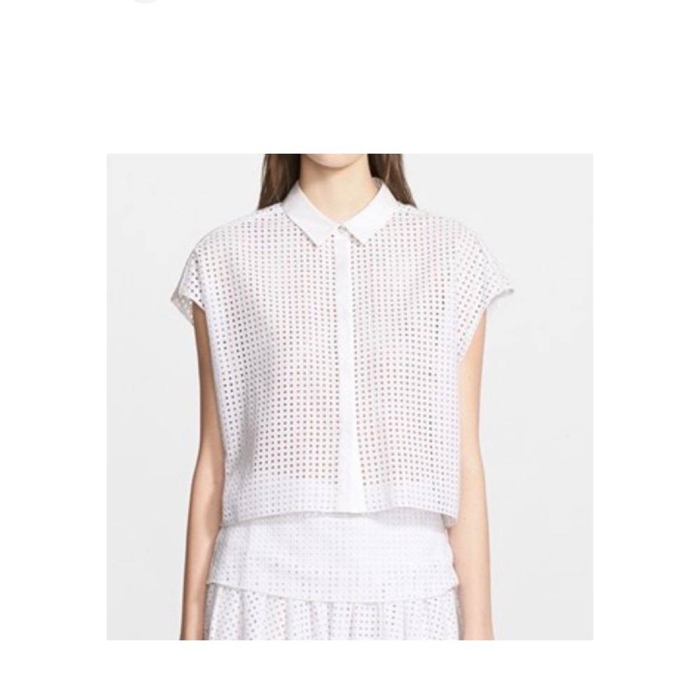 Rag & Bone White Eyelet Cotton Sleeveless Button Down Crop Top Shirt Medium
